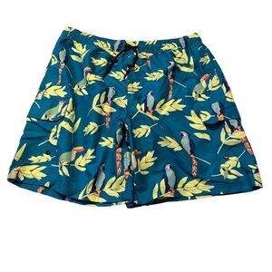 -✅ 3/$20 Swim- ZIPSURF SWIM TRUNKS - Turquoise w/parrots & leaf-Men's Lg-New!